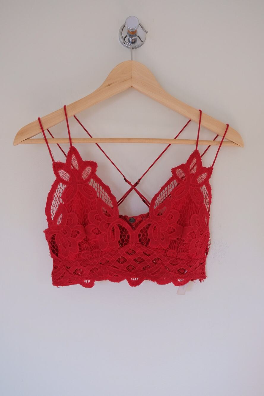 Free People Adella Lace Bralette XS Red Crisscross Back Crop Top Festival Boho